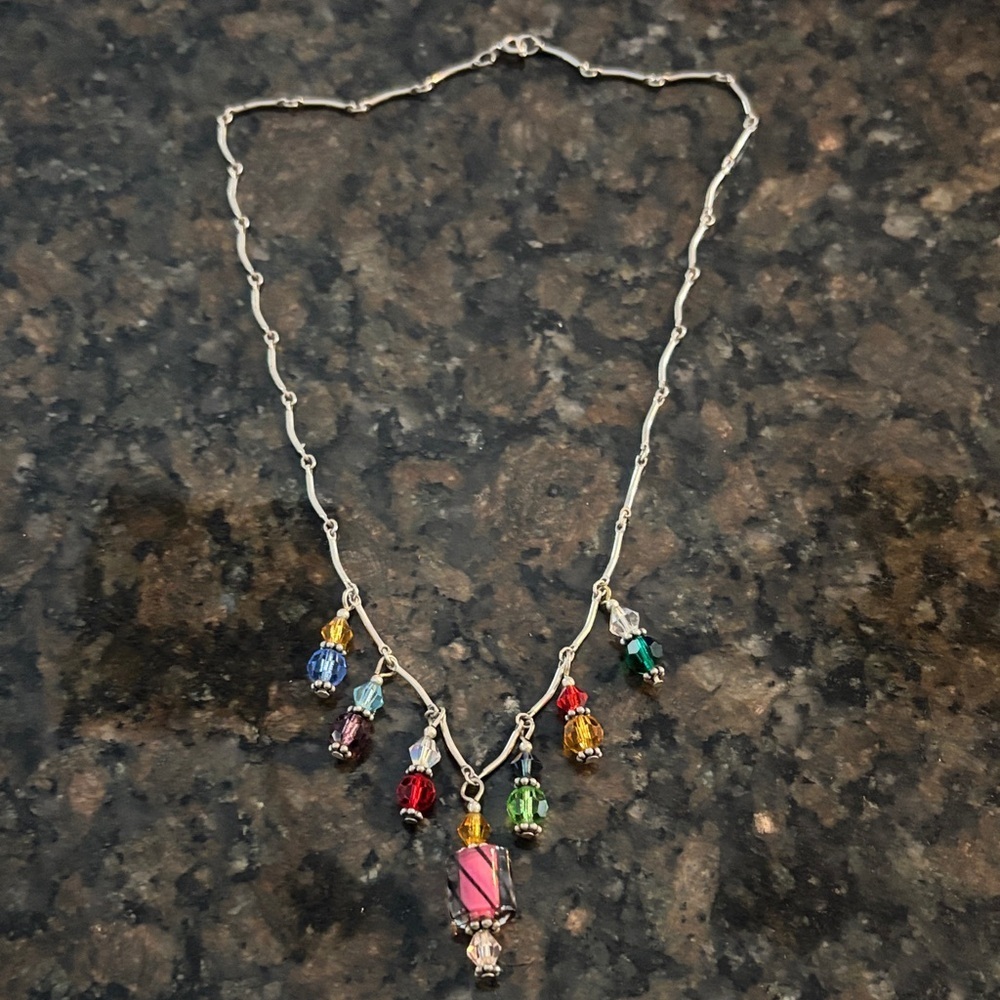 Sterling Silver Glass Bead Layering Multicolor Gemstone Necklace